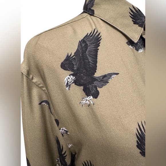 THE KOOPLES Button Down Shirt Relaxed Fit Olive Green Flying Eagle Men Women NWT - Picture 6 of 14